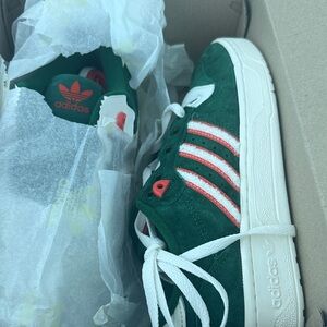 adidas Green Suede Sneakers with White Laces & orange Stripes